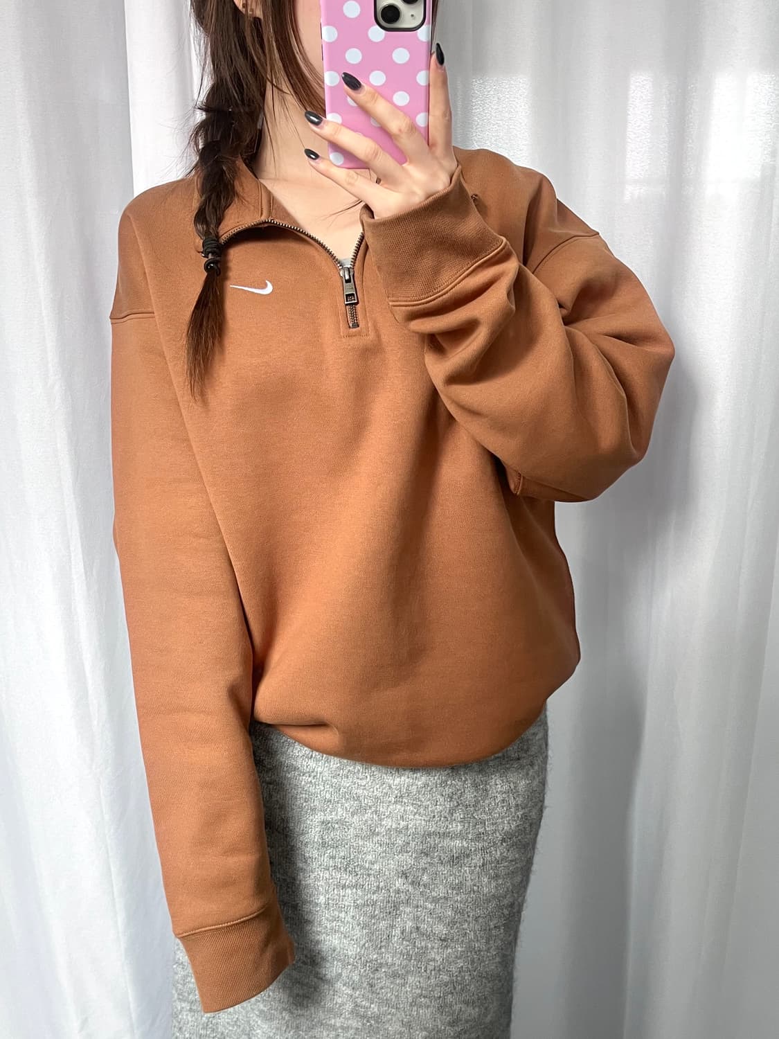 Nike 나이키 NRG 스우시로고 브라운컬러 반집업 맨투맨 상품이미지7