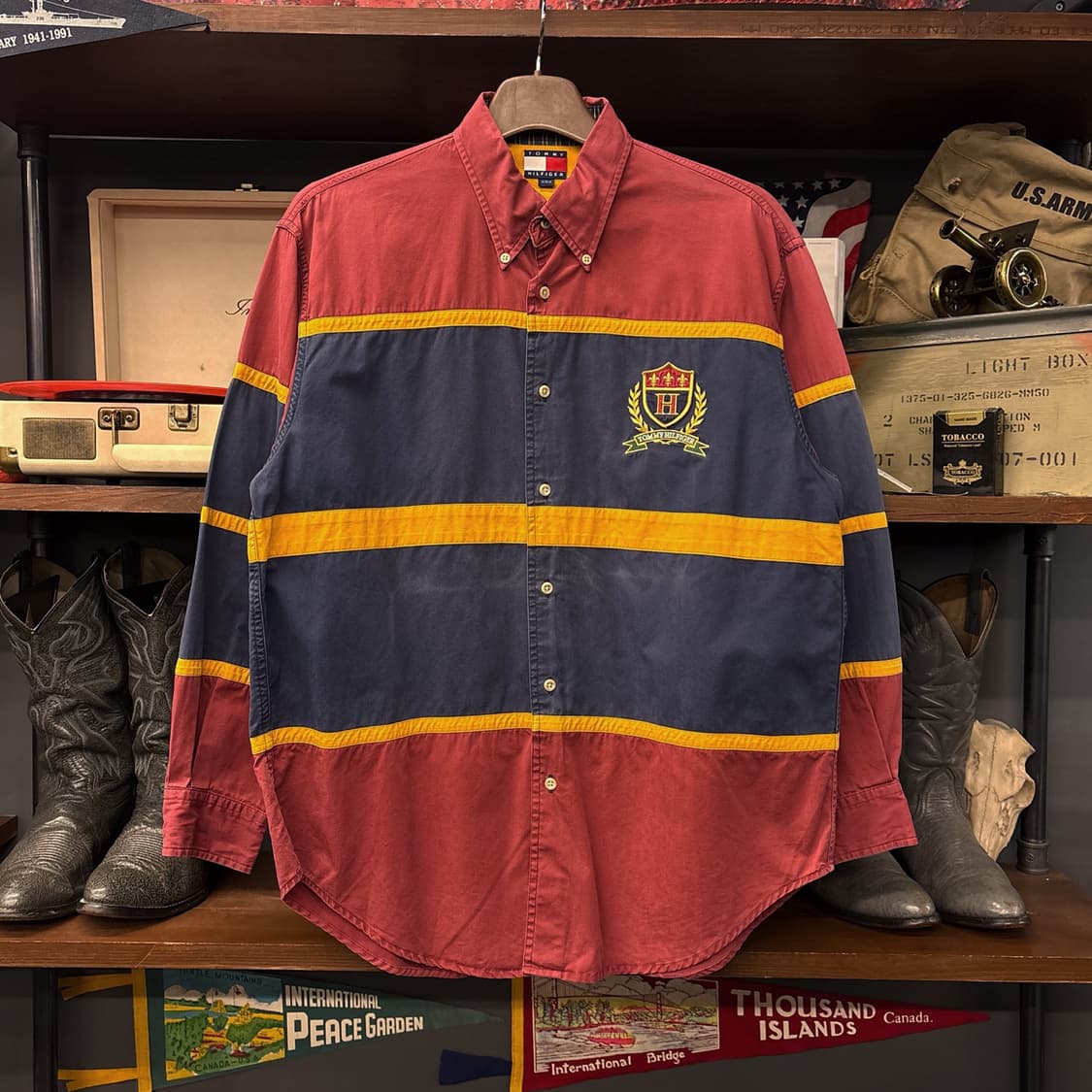 90s 타미힐피거 올드스쿨 컬러블럭 크레스트 와펜 코튼셔츠 N1035 상품이미지1