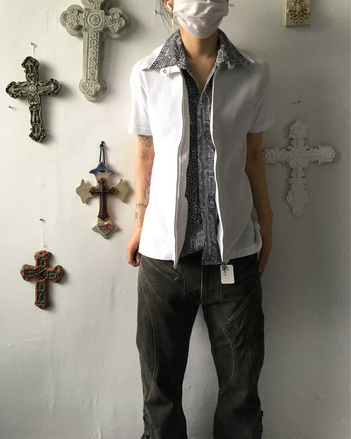 Python pattern collar layered zip up 상품이미지1