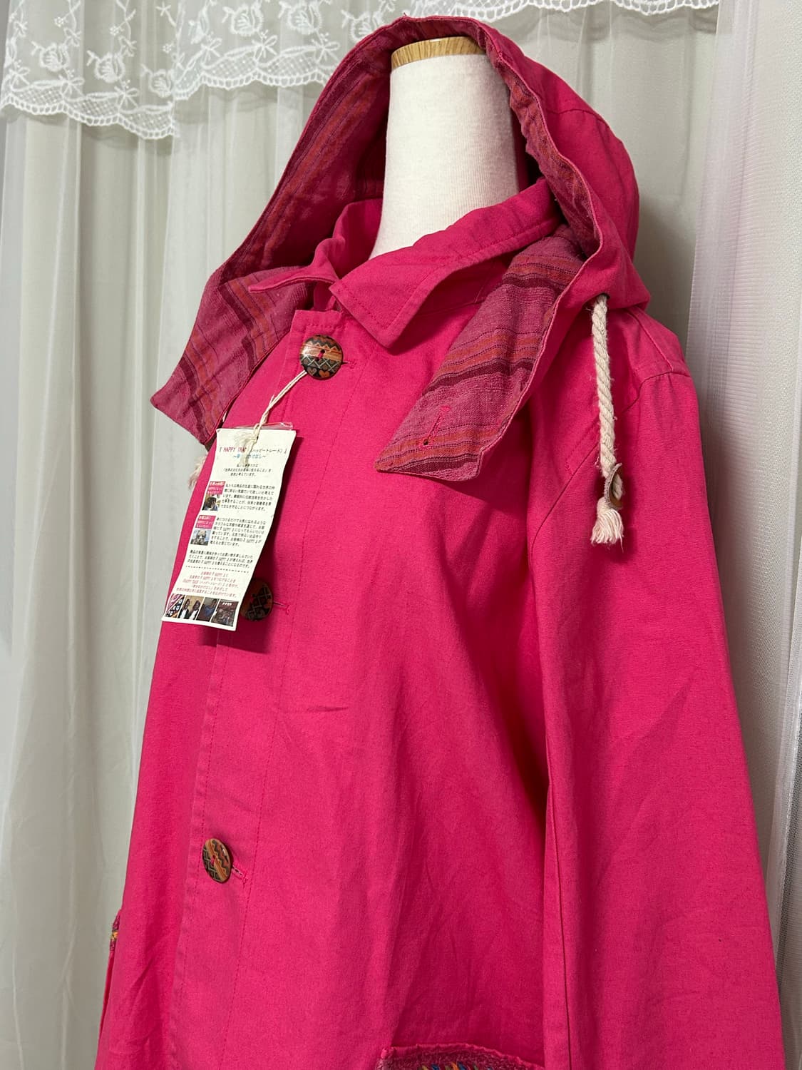 티티카카 보헤미안 에스닉 히피 핑크 트렌치코트 데드스탁 상품이미지3