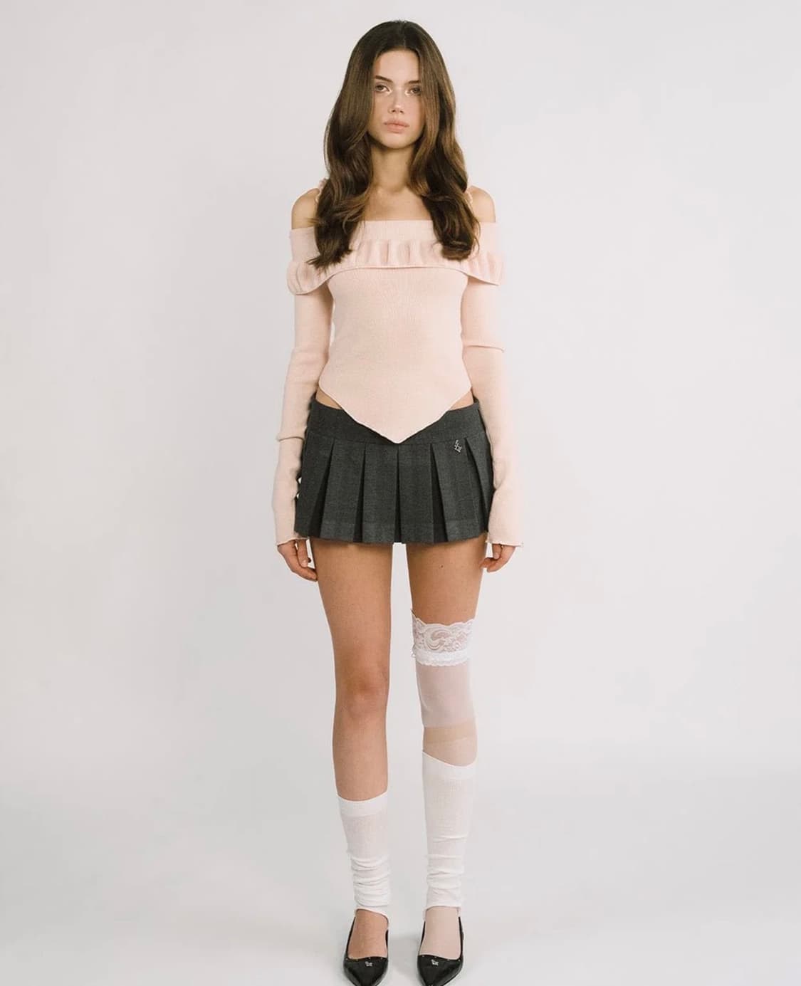 쓰리타임즈 로우 플리츠 스커트 s 차콜 그레이 Loew pleats 상품이미지1