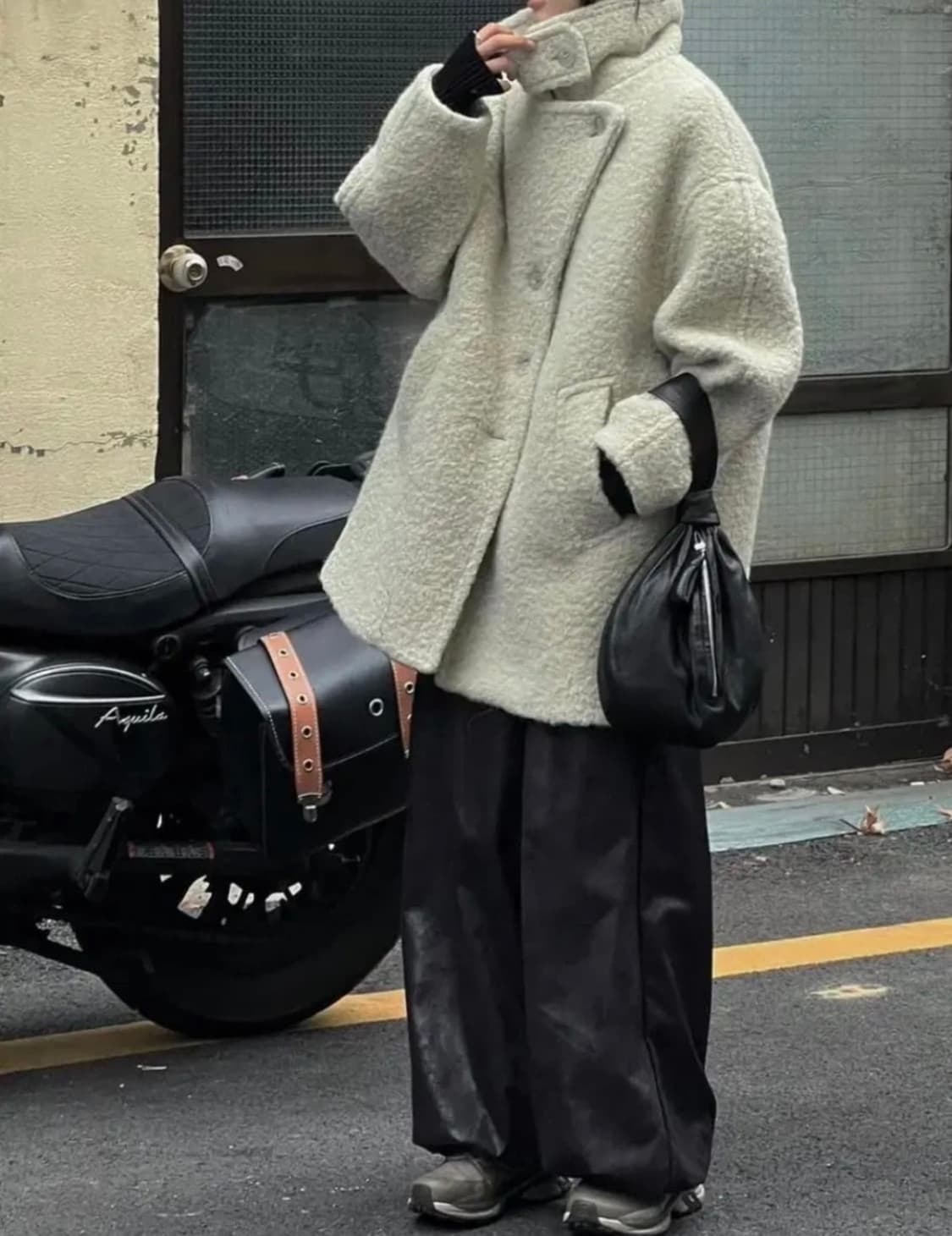 트리밍버드 알파카 싱글 피 코트 크림그레이 상품이미지1