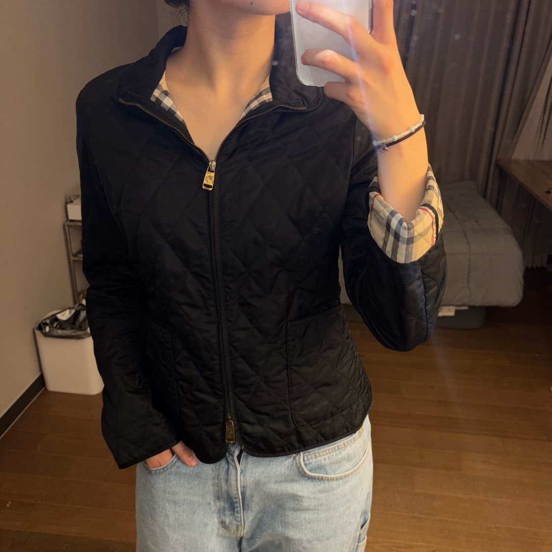 버버리 블랙 체크패턴 다이아몬드 퀼팅 투웨이 자켓 재킷 상품이미지2
