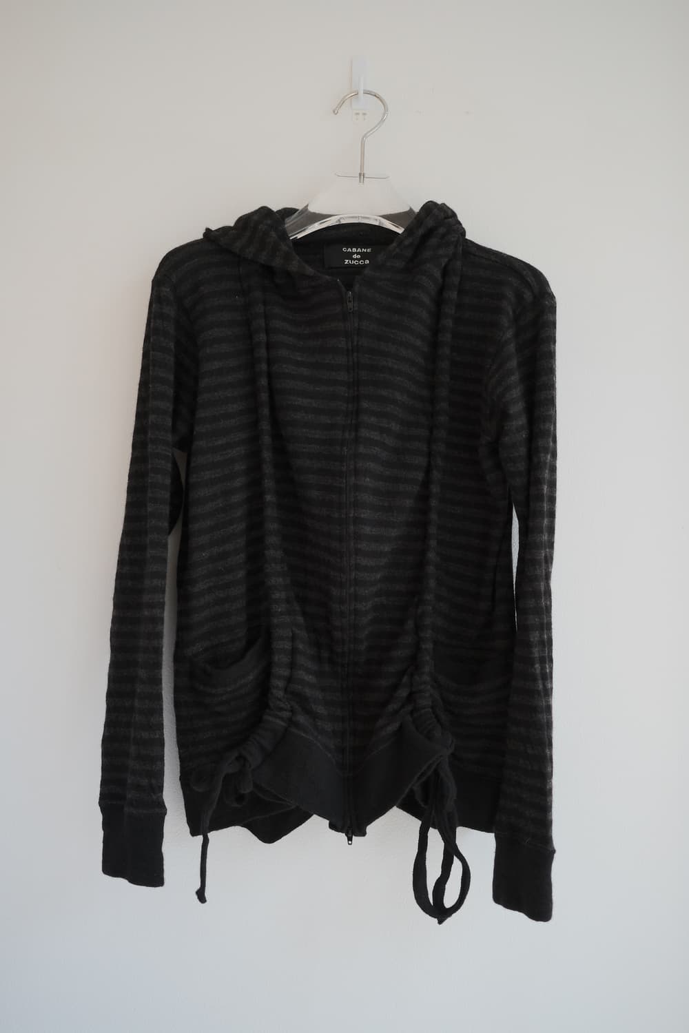 Shirring stripe wool hood zip-up 상품이미지5