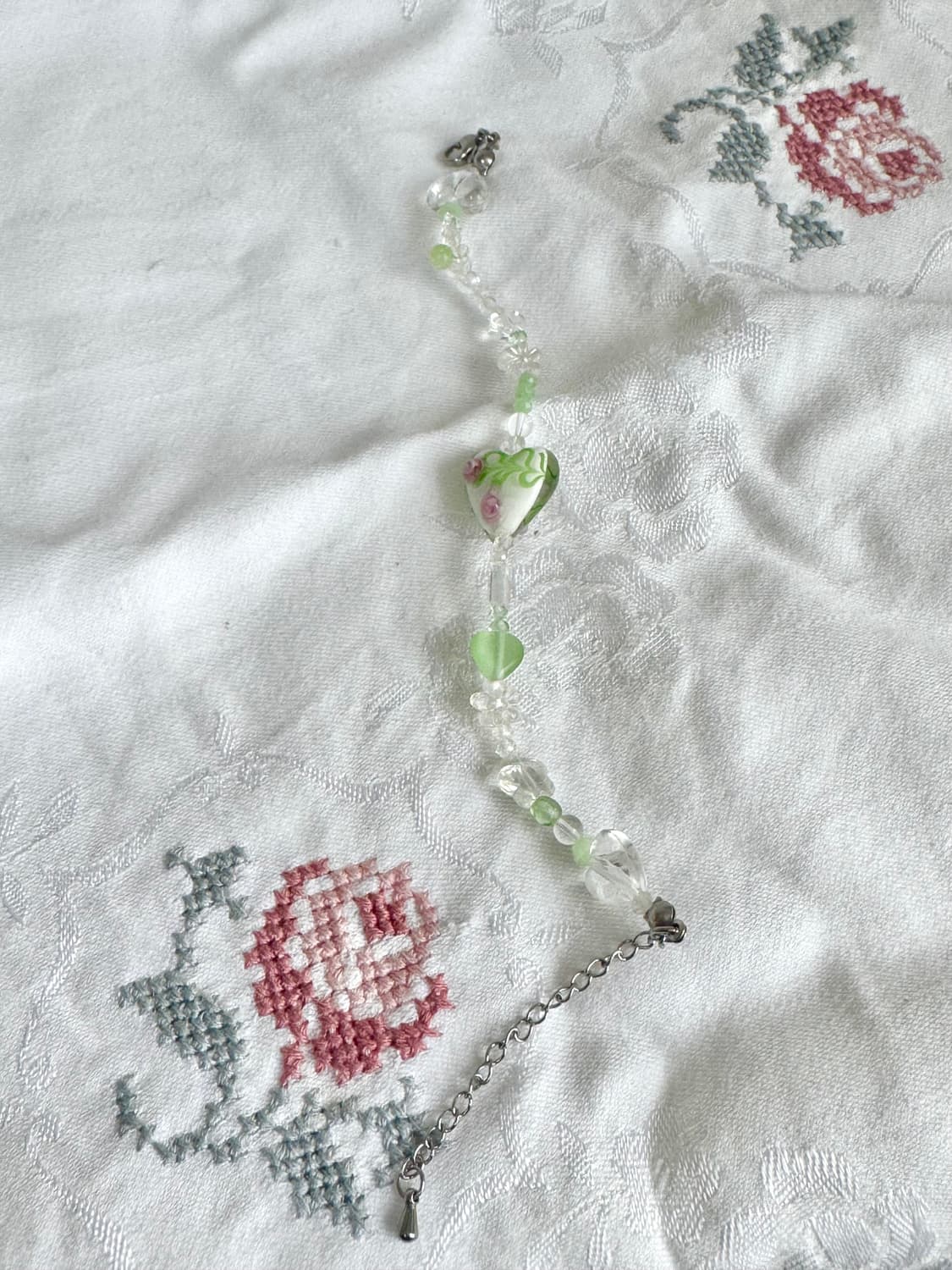 빈티지 비즈 플라워 하트 브레이슬렛 상품이미지2