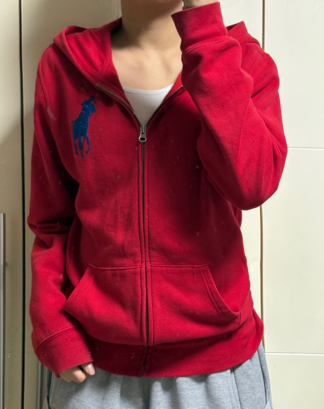 폴로 랄프로렌 레드 후드집업 상품이미지1