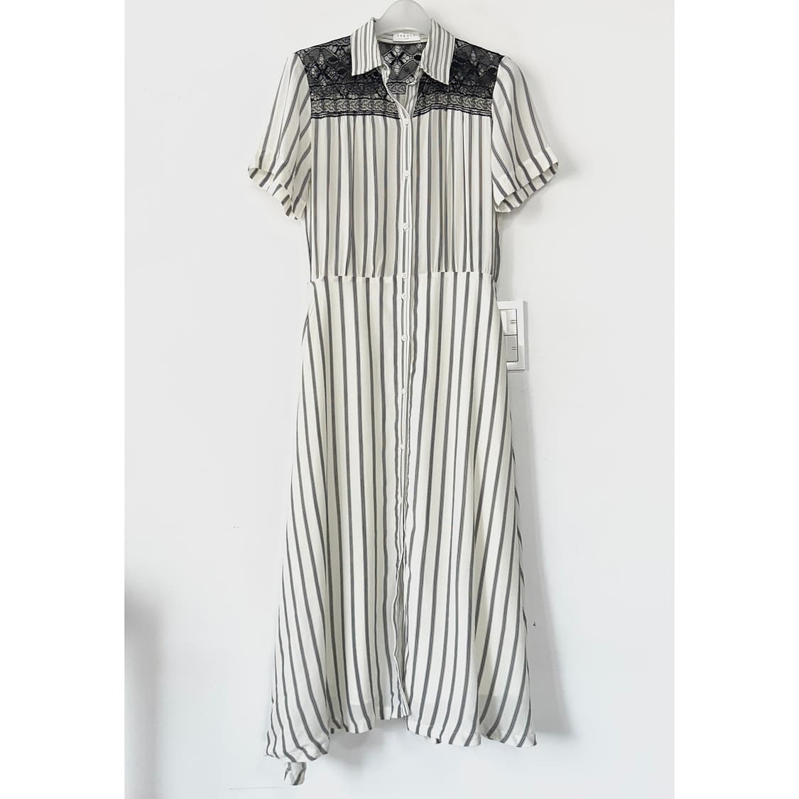 산드로 레이스 패널 스트라이프 셔츠 원피스 상품이미지3