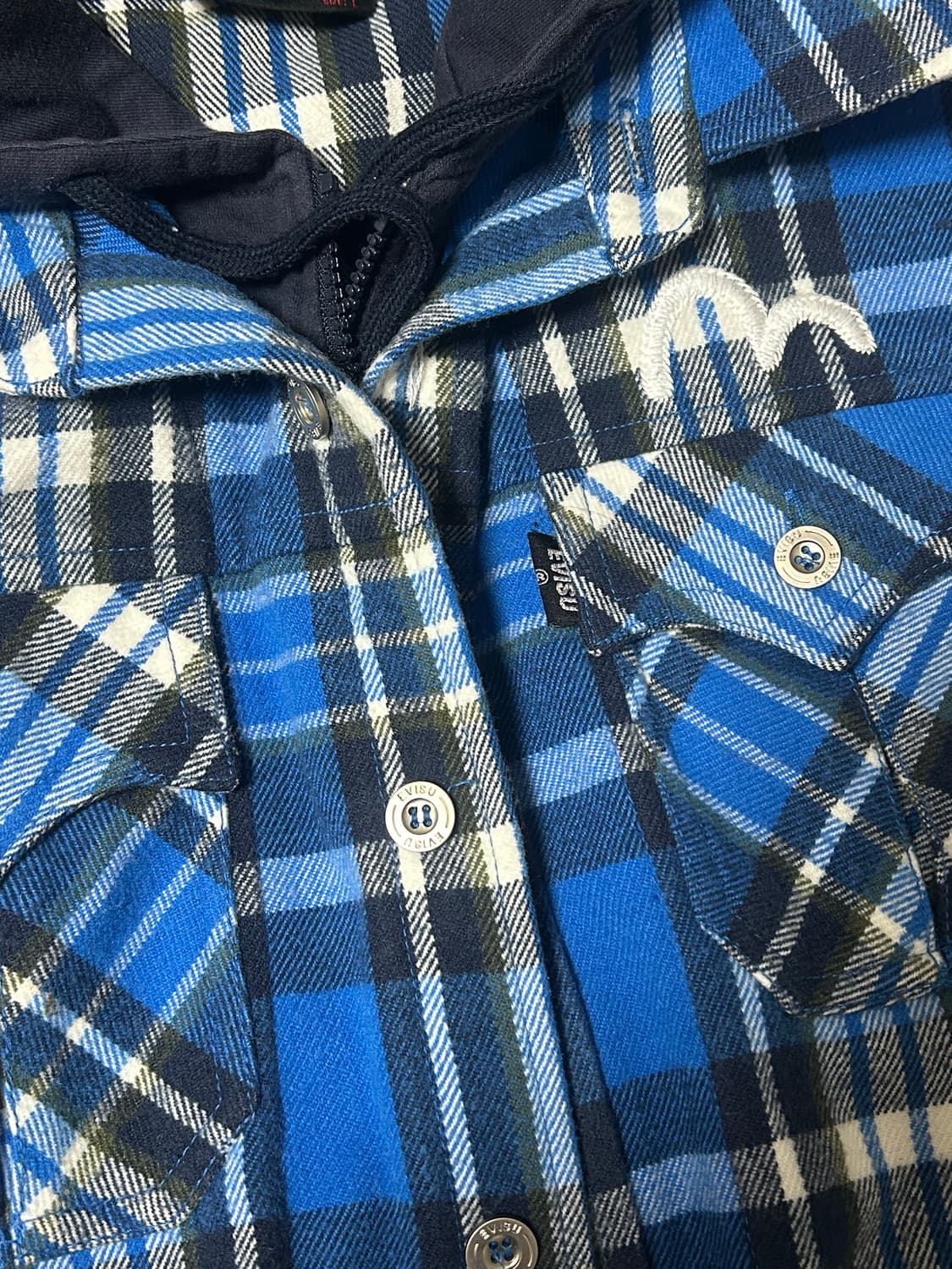 에비수 체크 모직 후드레이어드 셔츠 상품이미지4