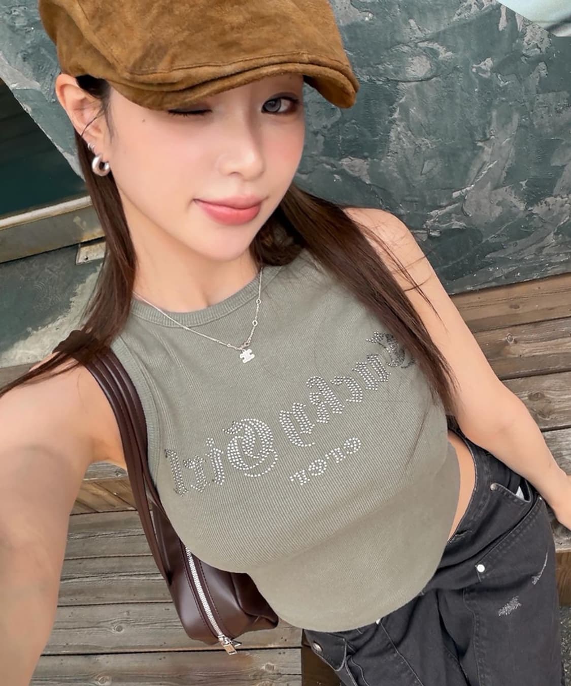 에르에르 럭키걸 핫픽스 슬리브리스 카키 상품이미지5