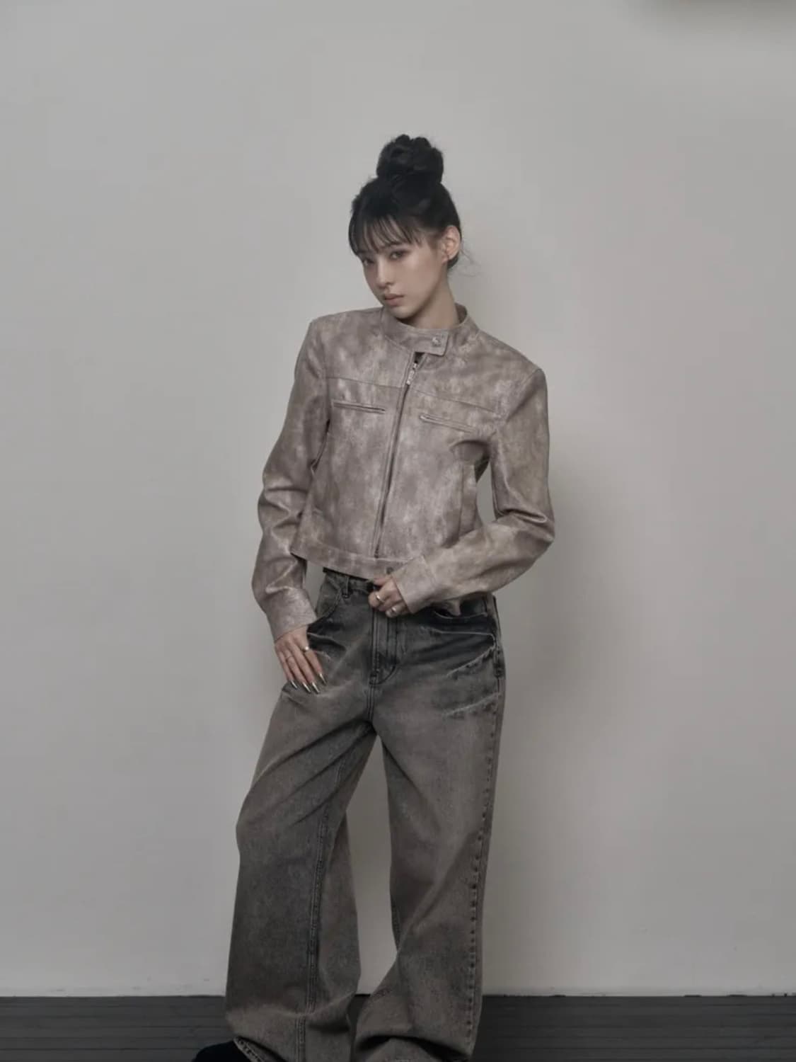 카키포인트 레이싱 레더 자켓 상품이미지3