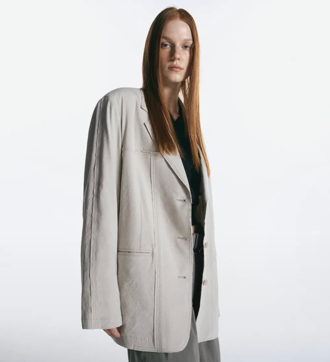 인사일런스 오버사이즈 컷오프 린넨 자켓 BEIGE 상품이미지1