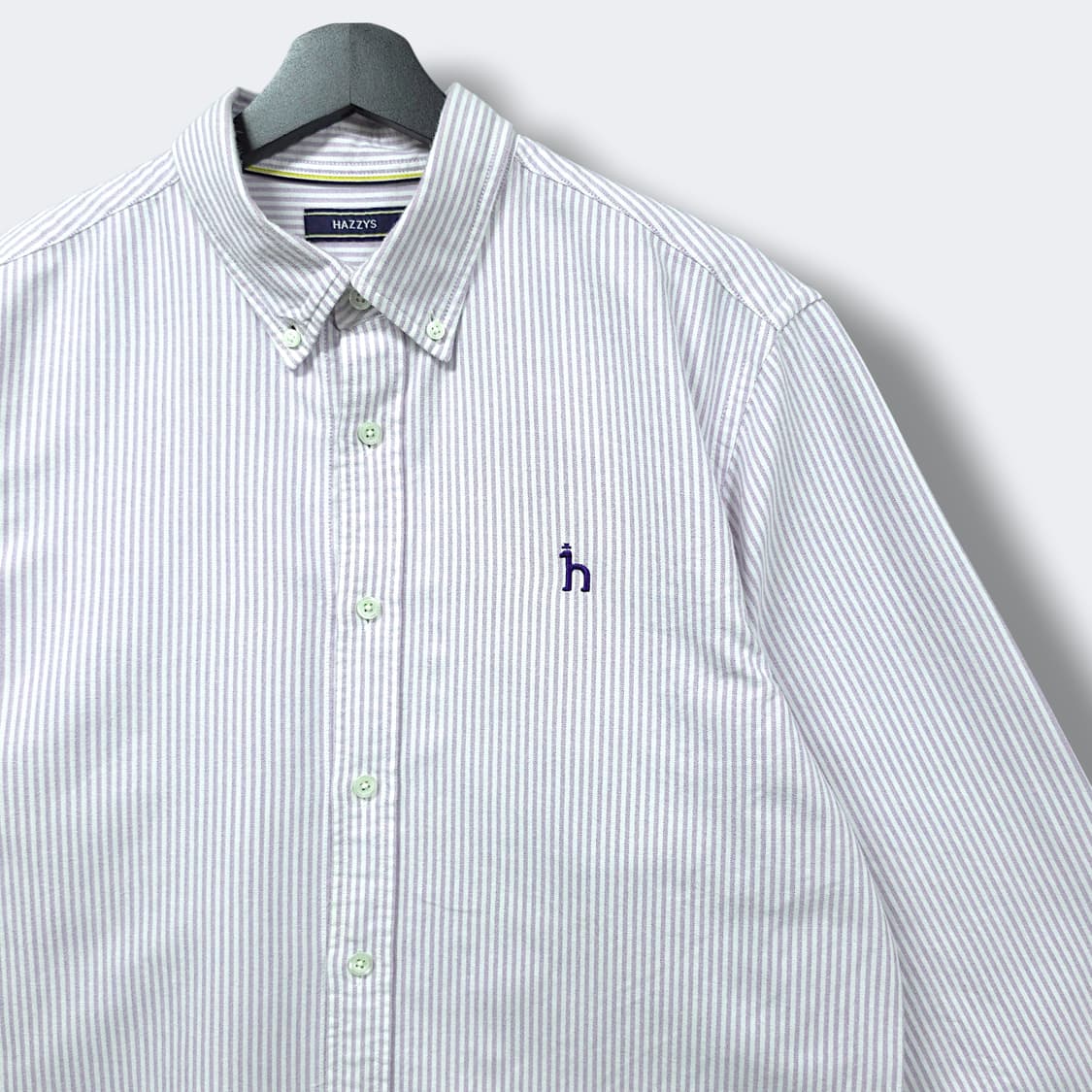 [100] 헤지스 핑크&화이트 스트라이프 버튼다운 코튼 긴팔셔츠 상품이미지3