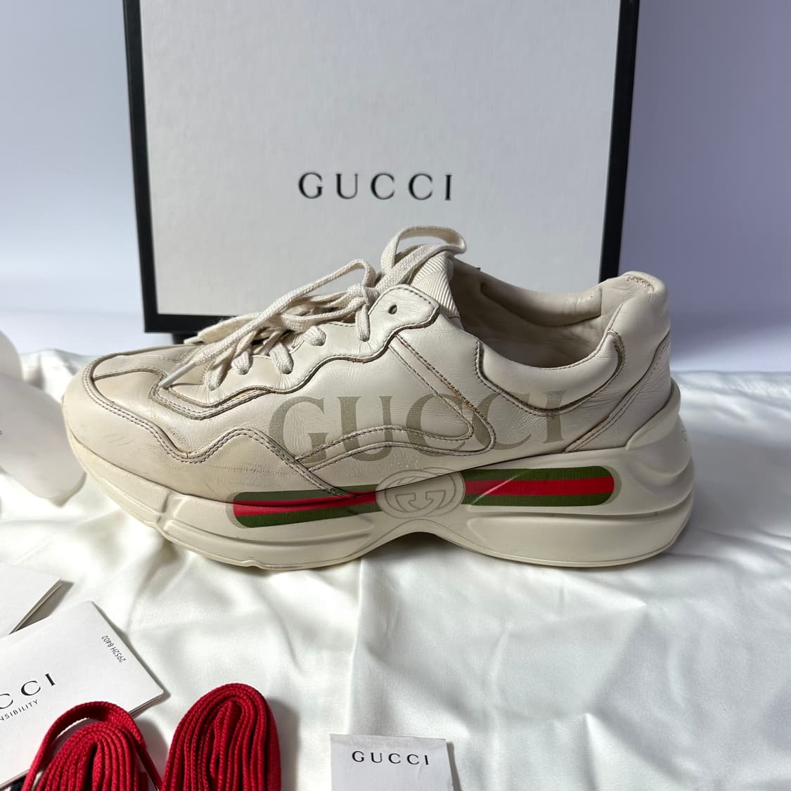 [풀박스] 구찌 롸이톤 레더 띠 로고 스니커즈 7.5(265mm) 라이톤 상품이미지8