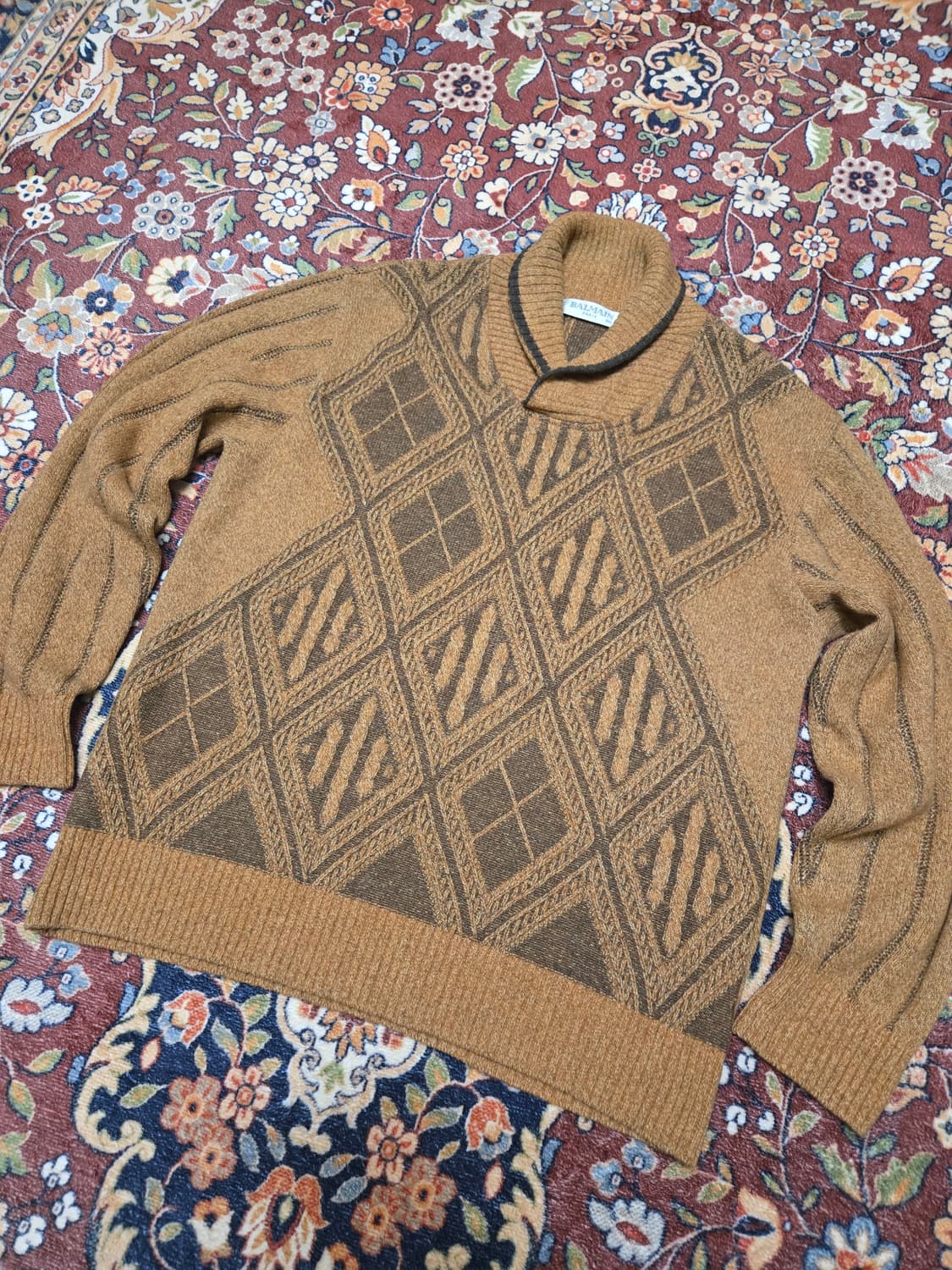 발망 빈티지 아가일 숄칼라 니트 (100) 상품이미지2