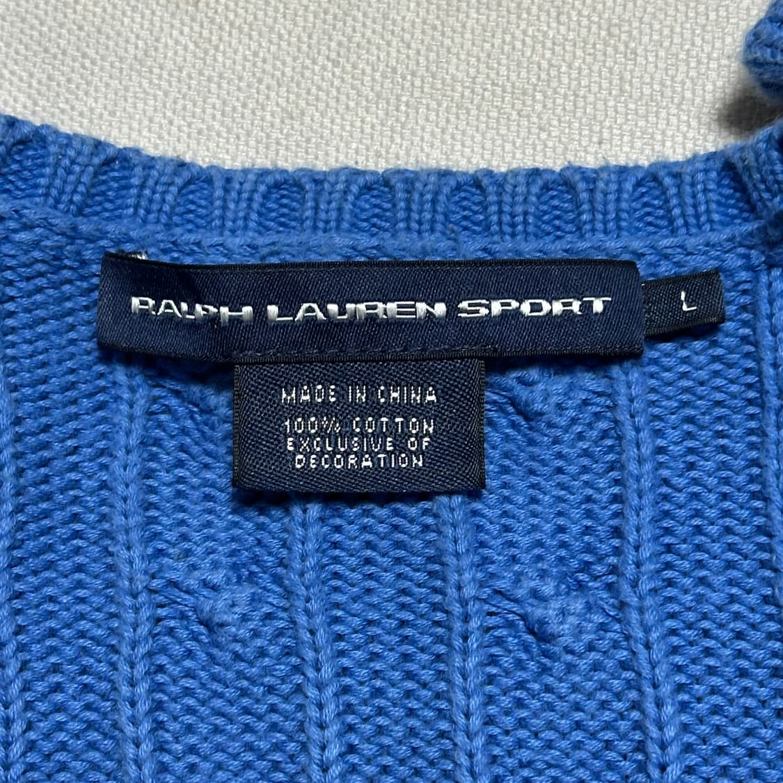 L 폴로랄프로렌 여성용 블루 브이넥 케이블 니트  상품이미지4