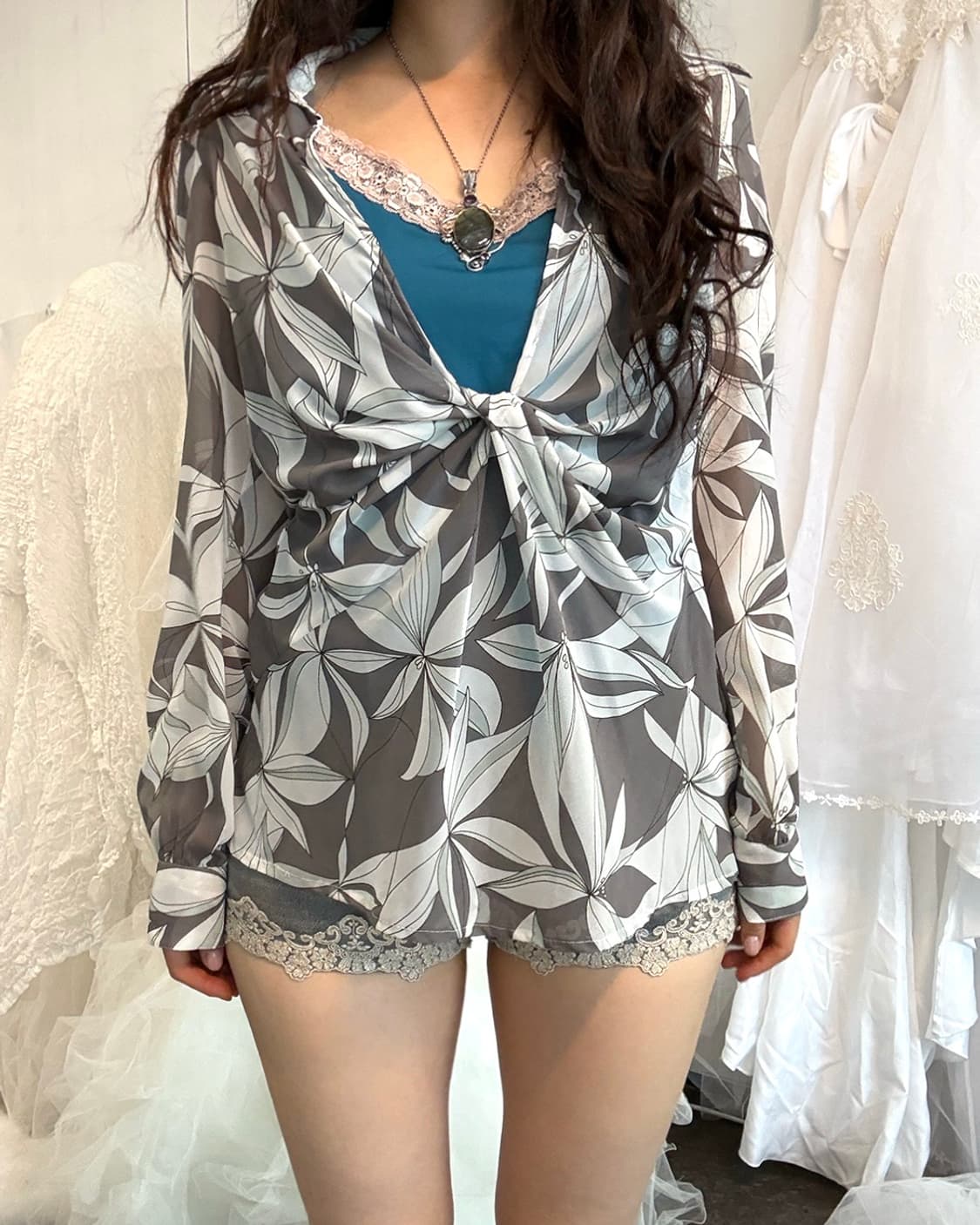 Oriental shirring detail shirt blouse 상품이미지9