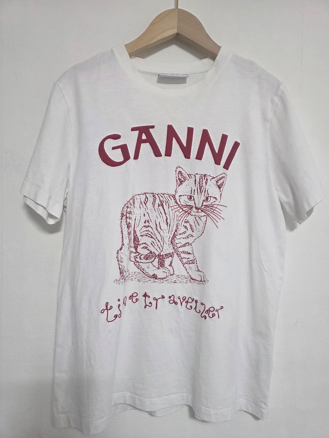 GANNI 가니 고양이 프린팅 반팔 티셔츠 화이트 S 상품이미지1