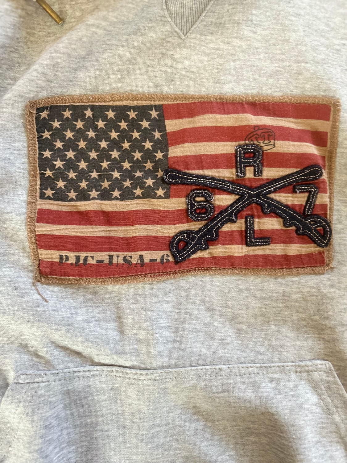 폴로 랄프로렌 빅 성조기 플래그 패치 그레이 후드 상품이미지2