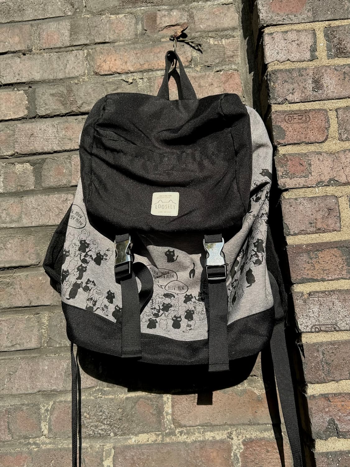 2000s Jpn 모리걸 고양이 프린팅 그레이 백팩  상품이미지1