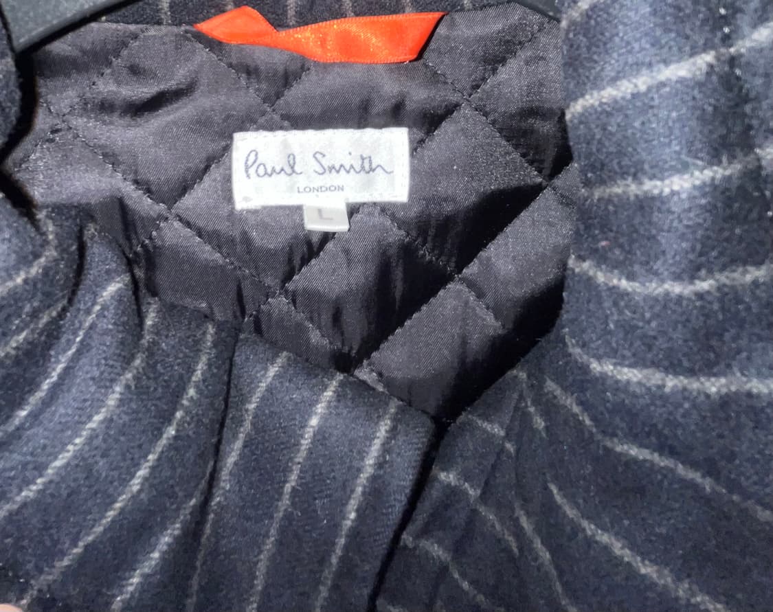 폴스미스  블랙 투포켓 스트라이프 패턴 디테일 하이넥 미디 울코트 상품이미지4