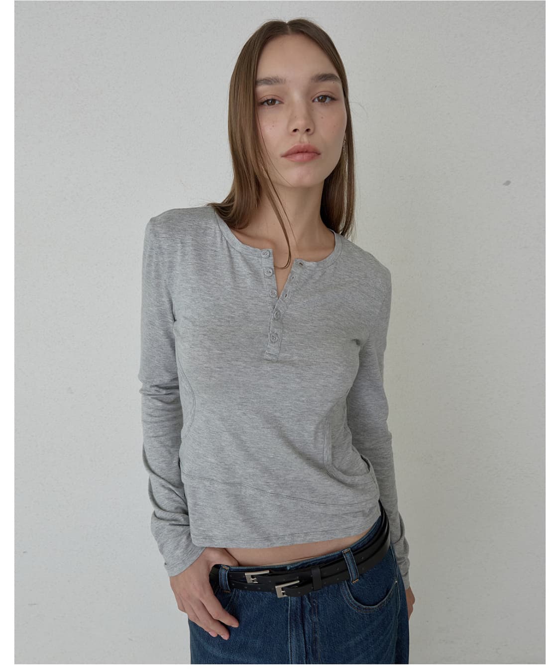 Double Layer Cut out Tee - grey 상품이미지1