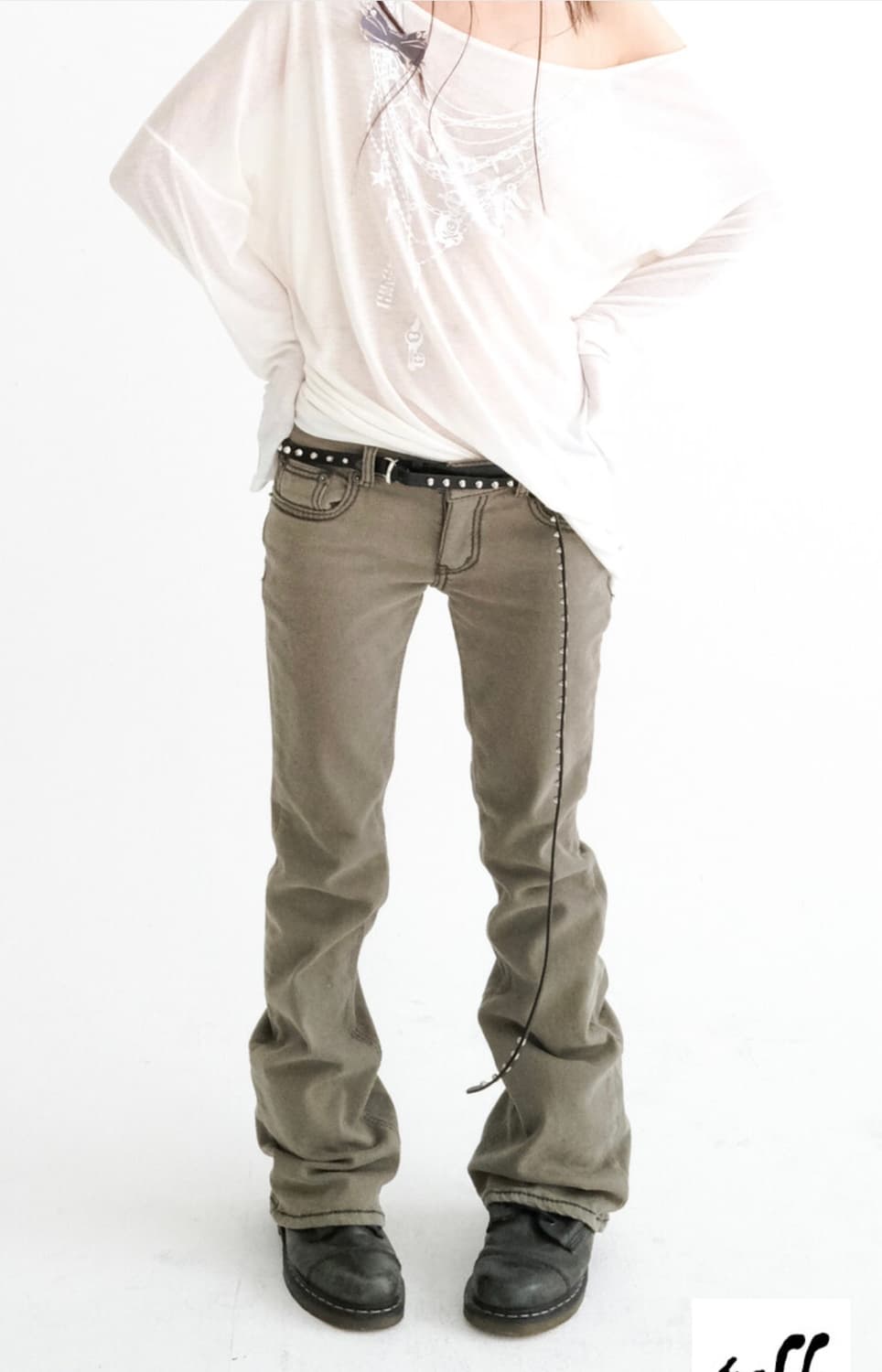 stitch low rise flare pants khaki  gray 상품이미지1