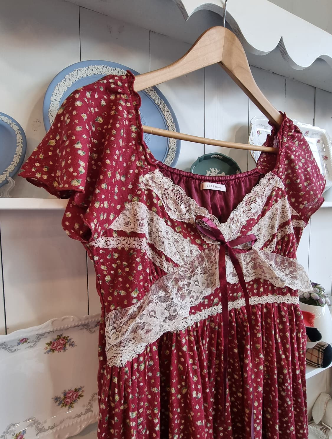 엑시즈팜 axes femme 와인 잔꽃 레이스 원피스 상품이미지4