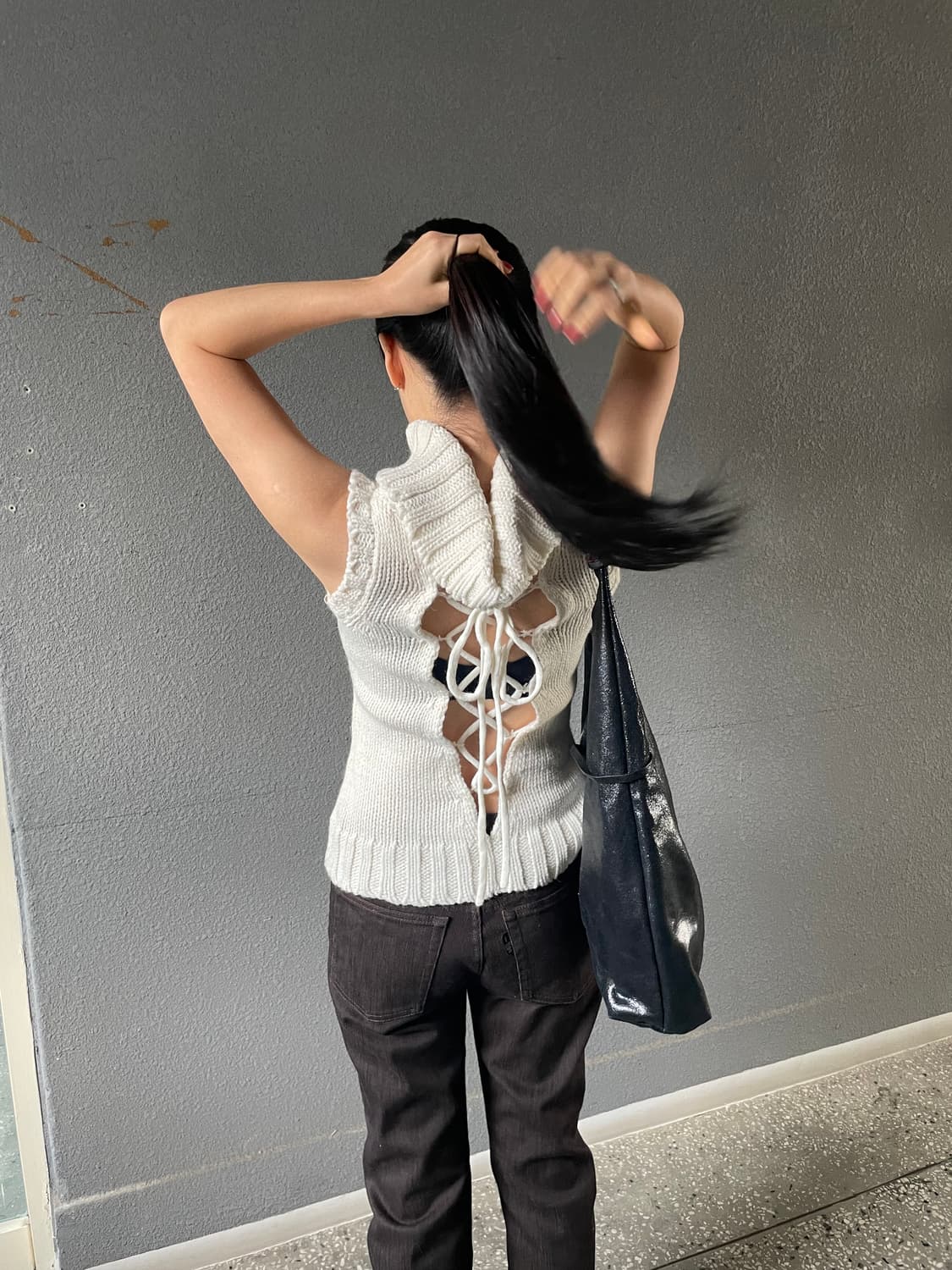 vintage lace up turtle neck vest 상품이미지10