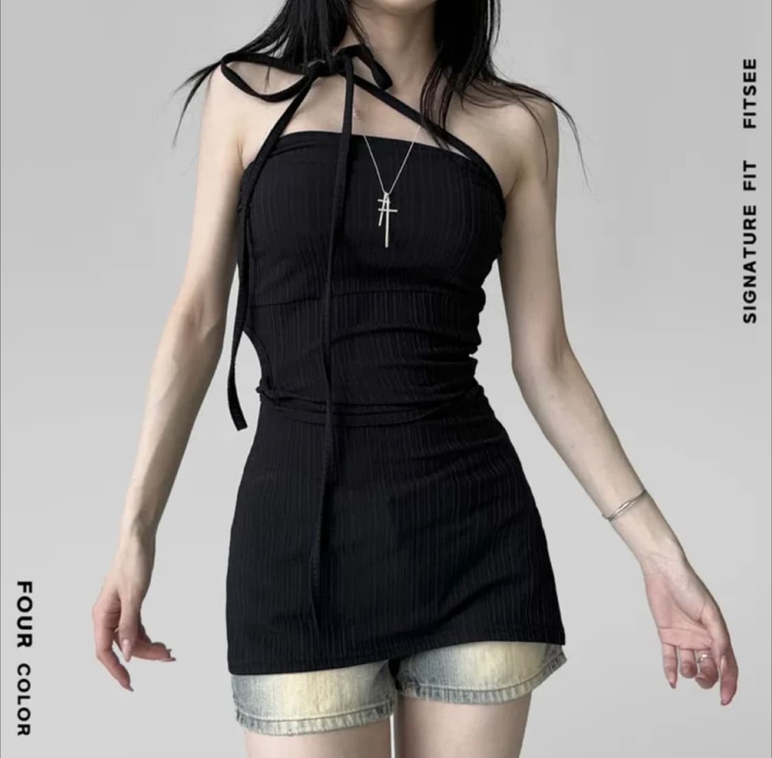 레이어드 스트랩 탑 원피스(블랙.새상품) 상품이미지1