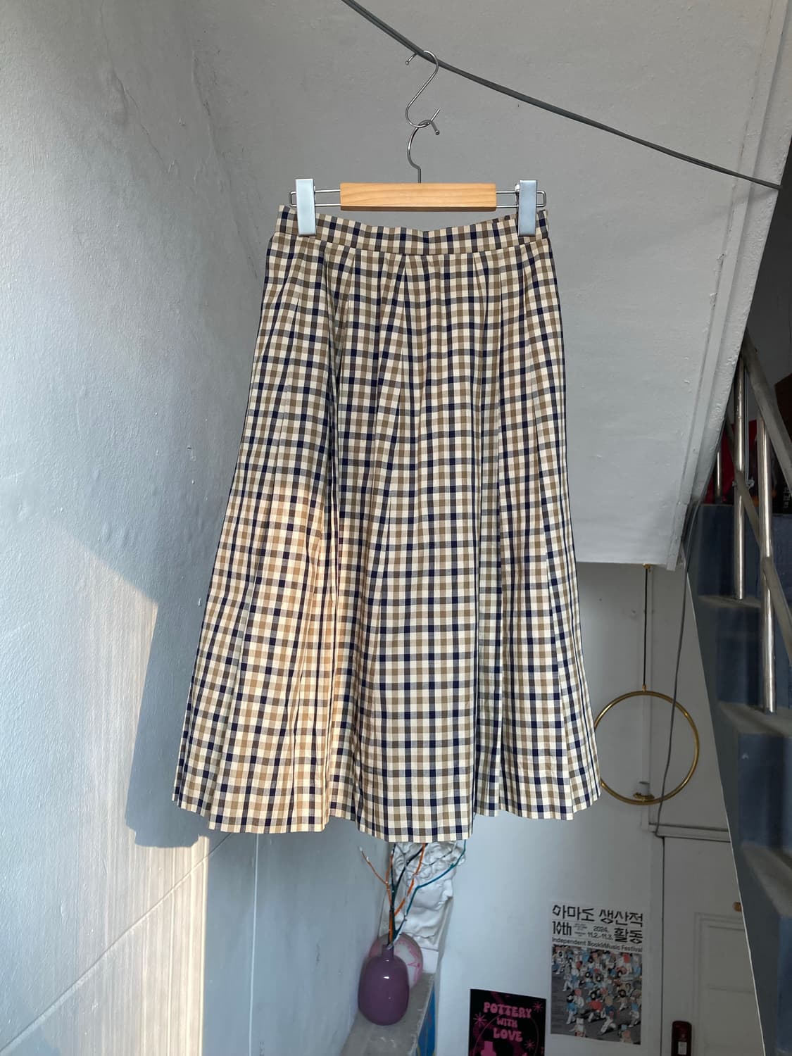 플리츠 체크 미디 스커트 상품이미지7