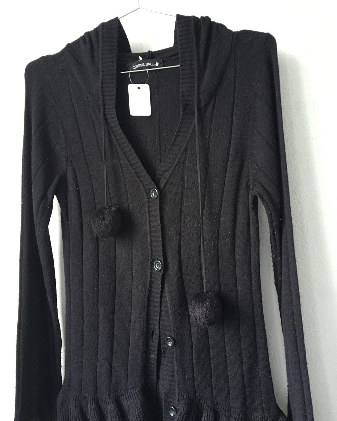 Pom pom frill point knit hood cardigan 상품이미지3