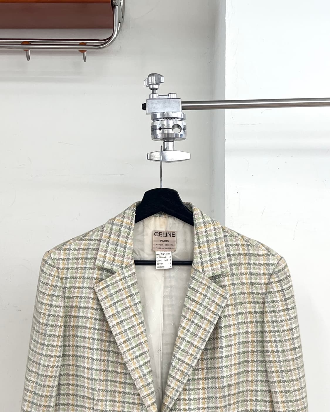 셀린느 그린 체크드 울 투버튼 노치 칼라 자켓 상품이미지2