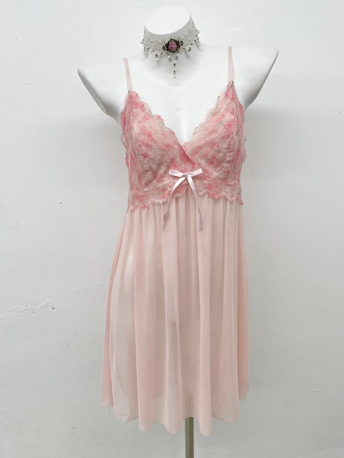 핑크 시어 레이스 슬립 상품이미지1