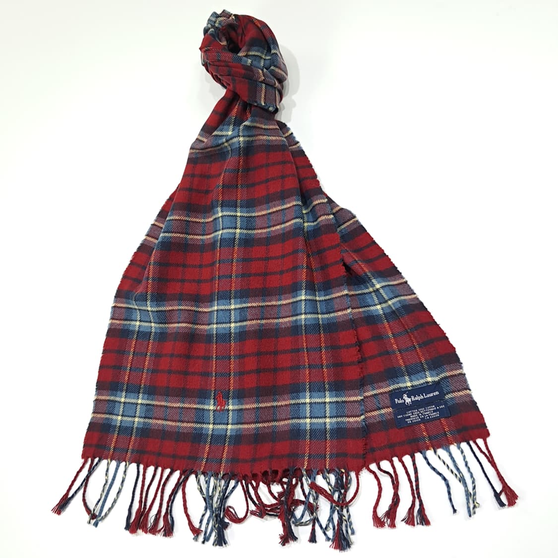 MX528 폴로 90s 프랑스판 코튼 타탄 레드 머플러 목도리 상품이미지2