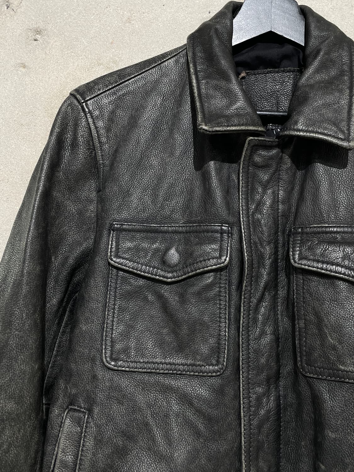 빈티지 블랙 워시드 카우 레더 자켓 상품이미지2