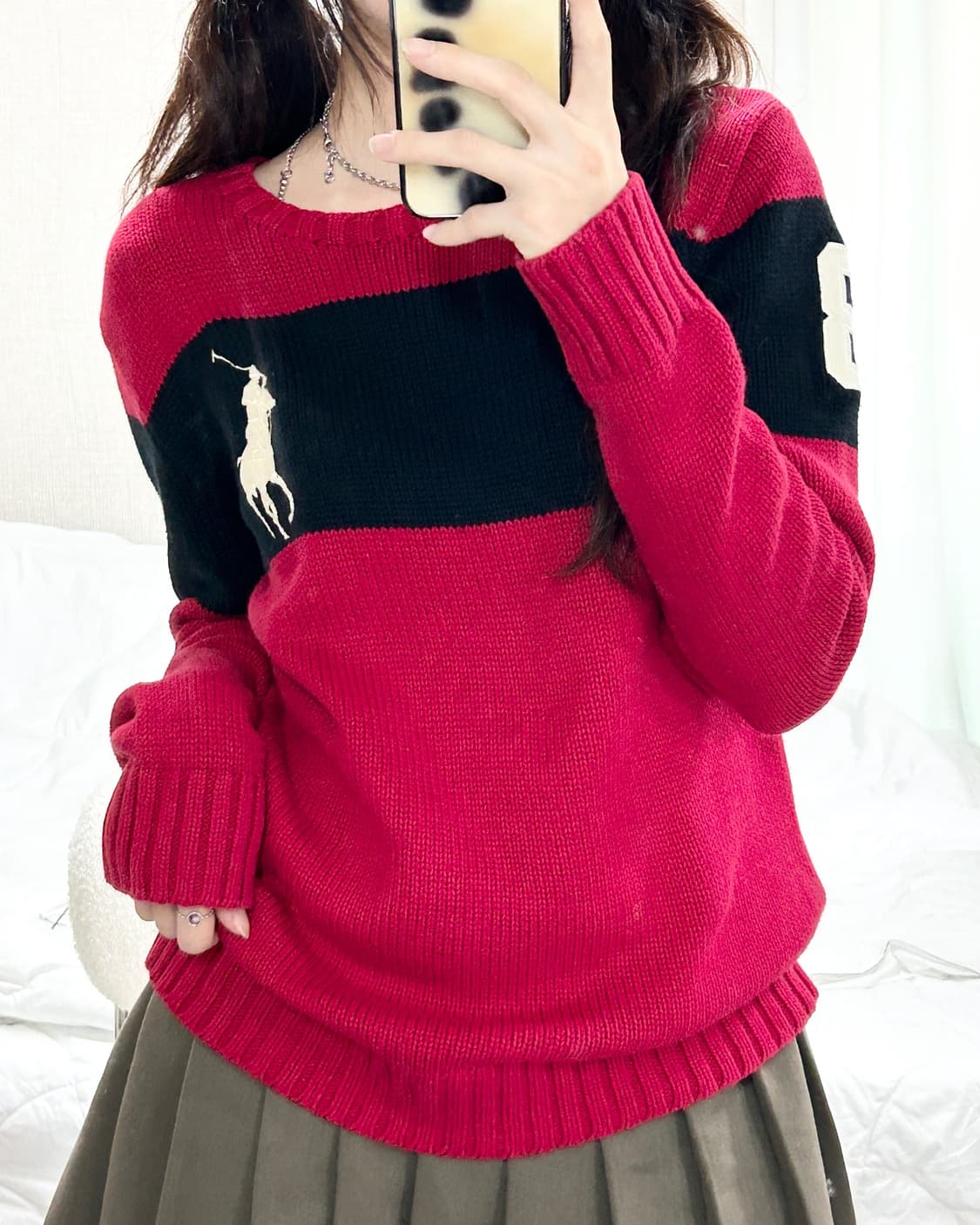 폴로 빅포니 배색 라운드니트 상품이미지4