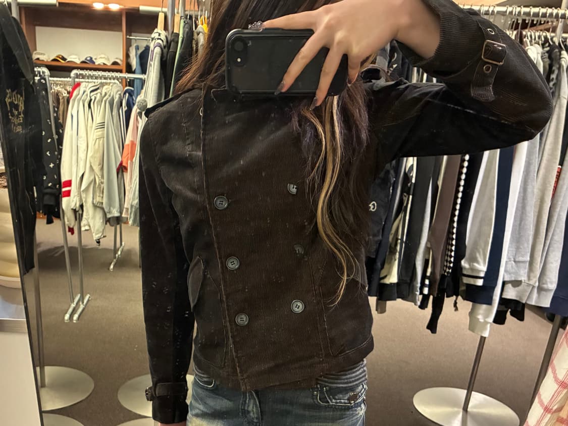 38)Japanese vintage 여성 브라운 코듀로이 더블 브레스티드 상품이미지1