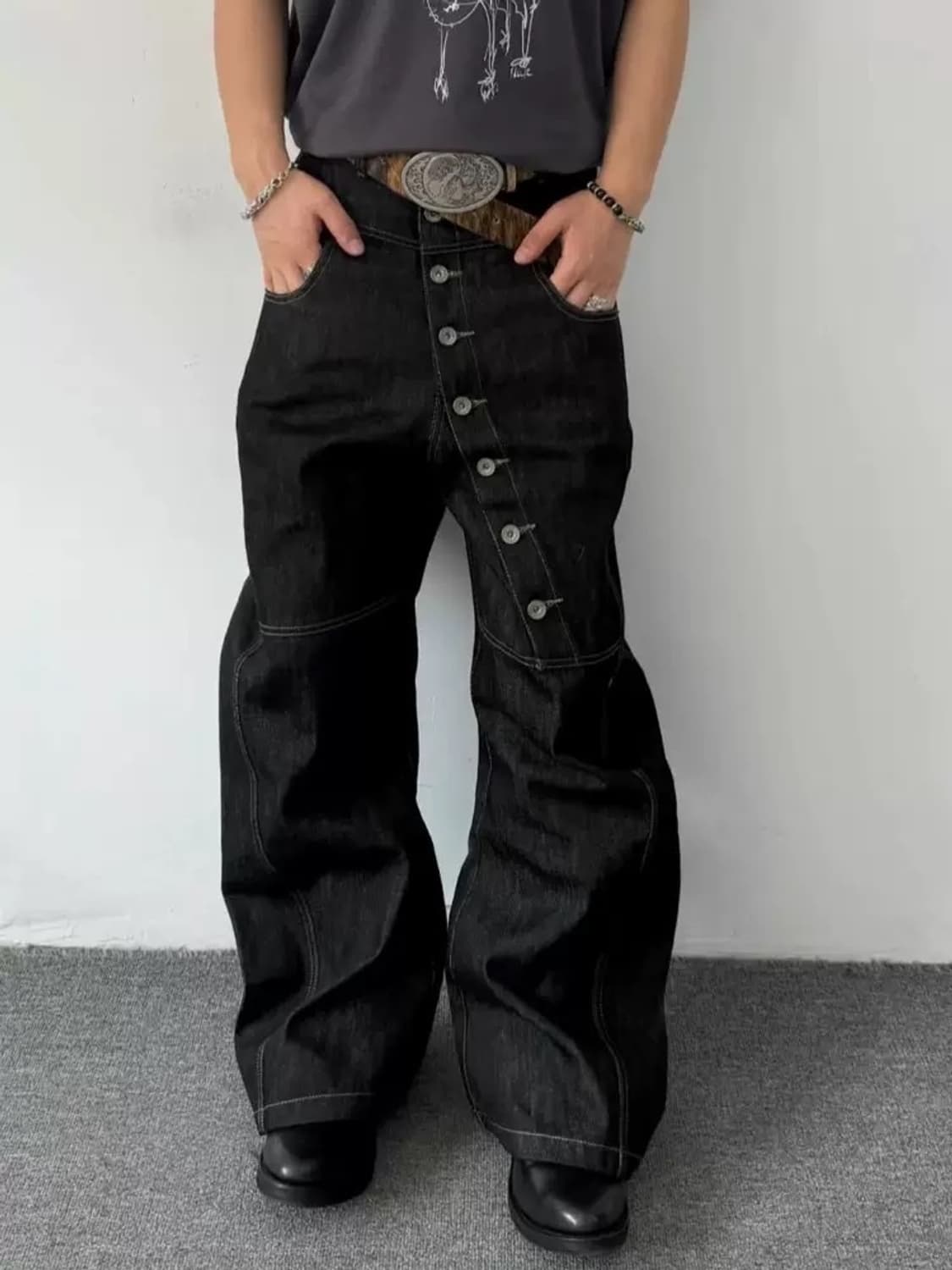 Vintage mood curved  button denim pants 상품이미지8