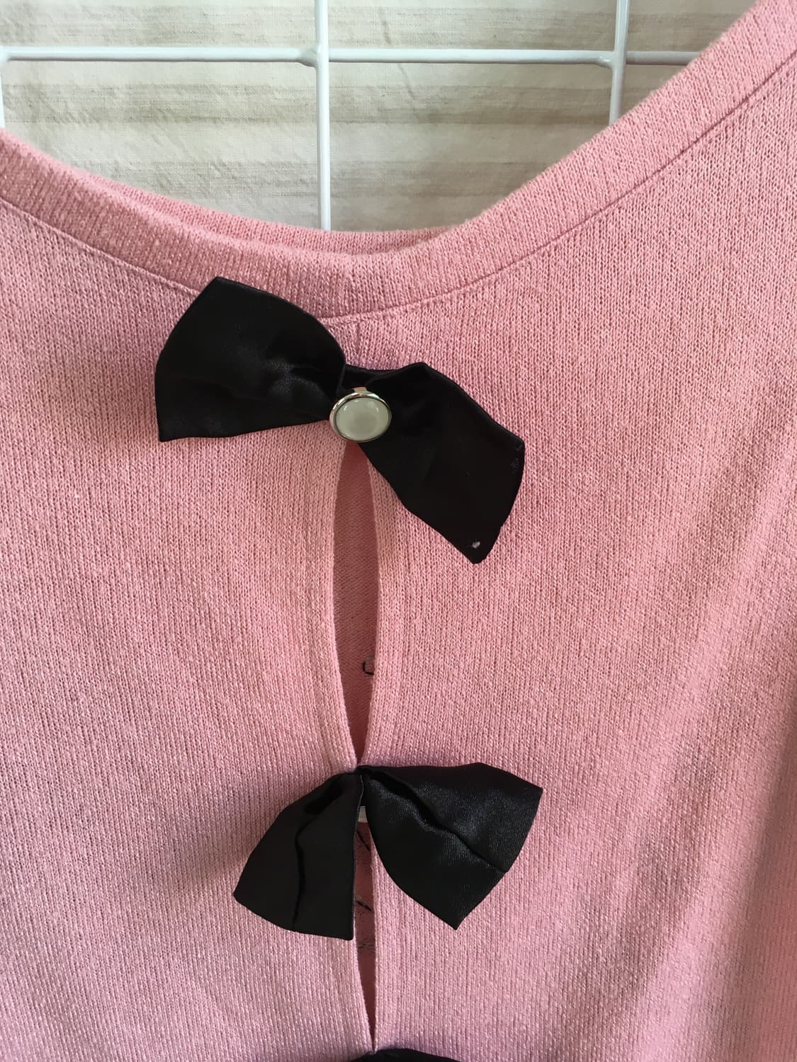 jpn vintage 핑크 퍼프 리본 니트 원피스 상품이미지3