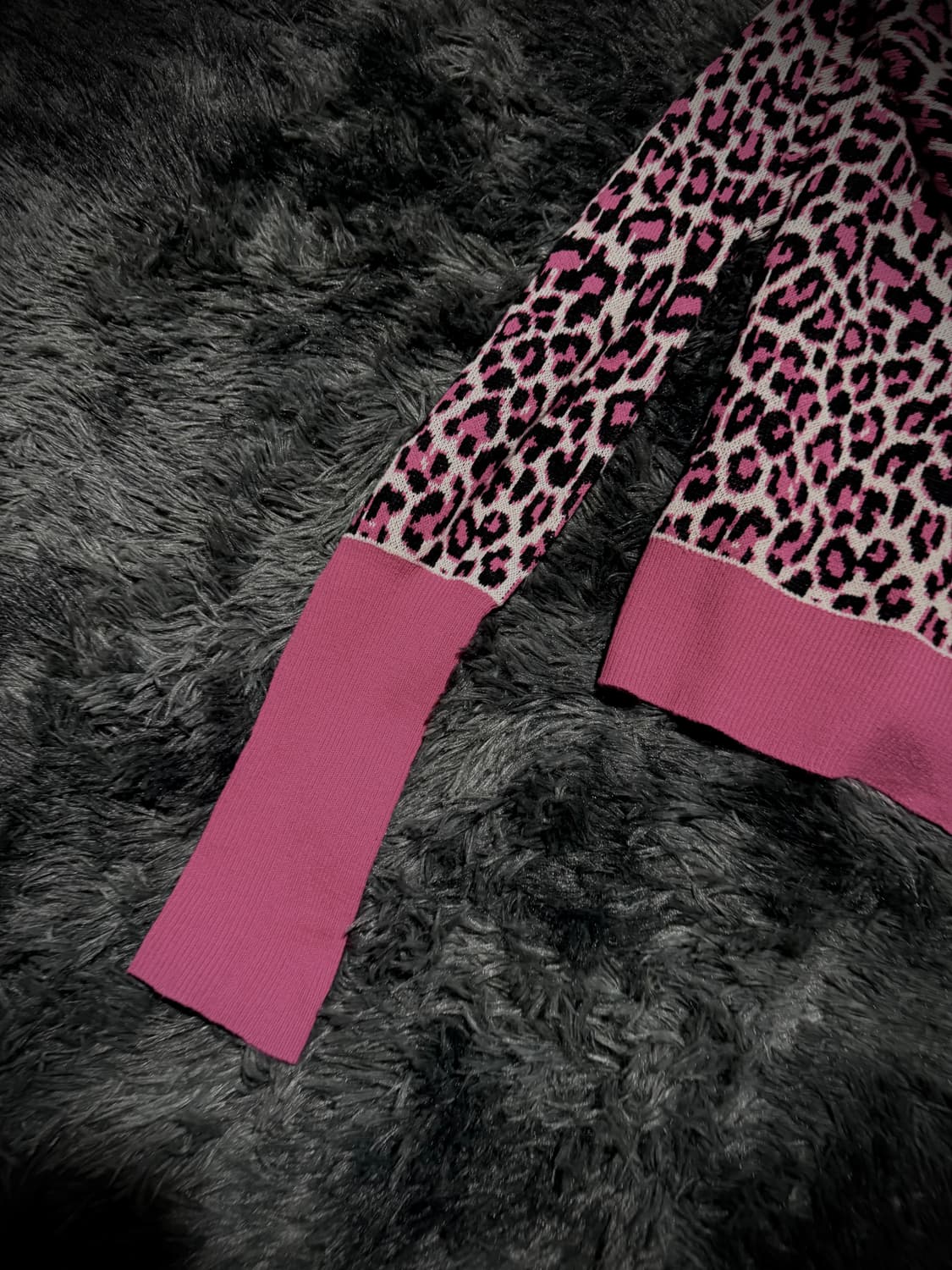 핑크 크롭 레오파드 퍼 후드집업 상품이미지6