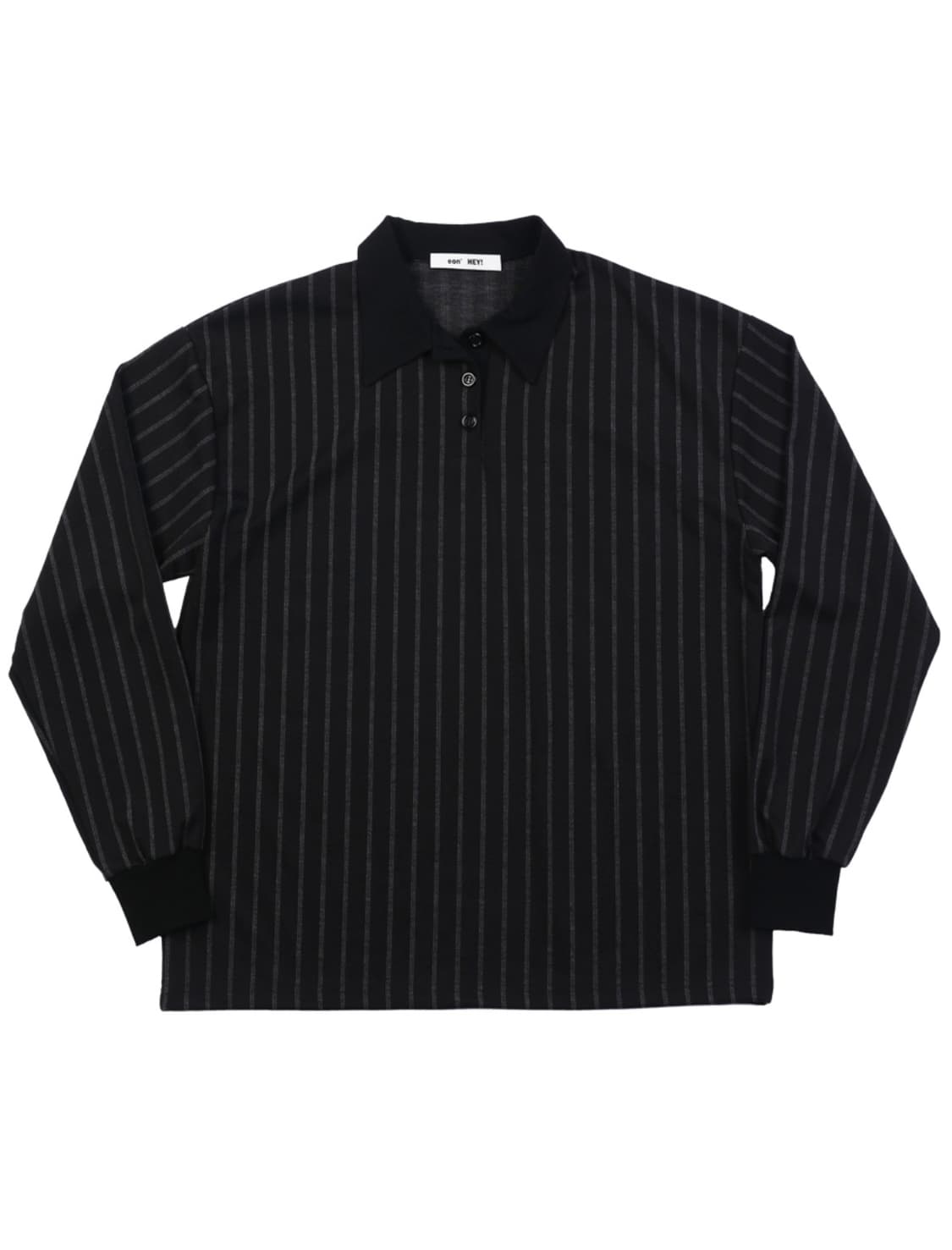 Pin stripe boxy polo shirt(black) 상품이미지1