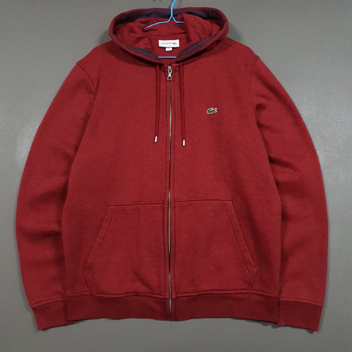 새제품급) 라코스테 크록 코튼 플리스 후드 집업 자켓 버건디 국내 105 상품이미지1