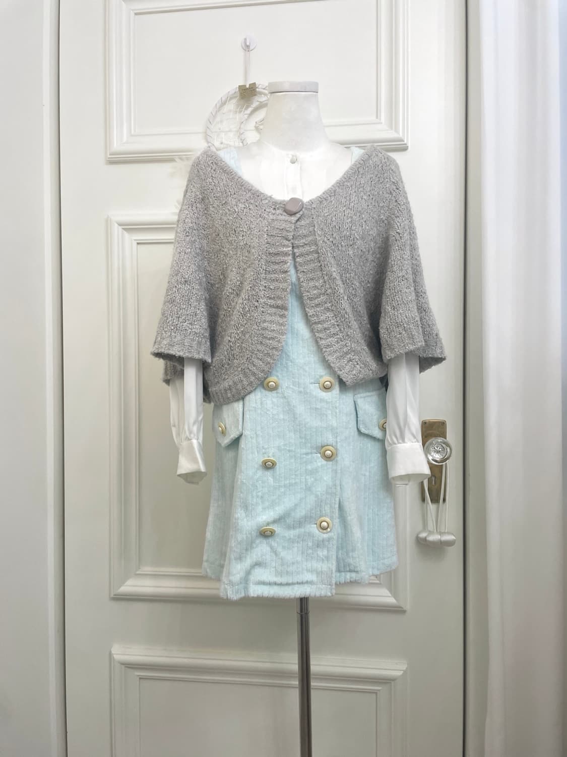 sheergray boucle one-button cape cardiga 상품이미지2