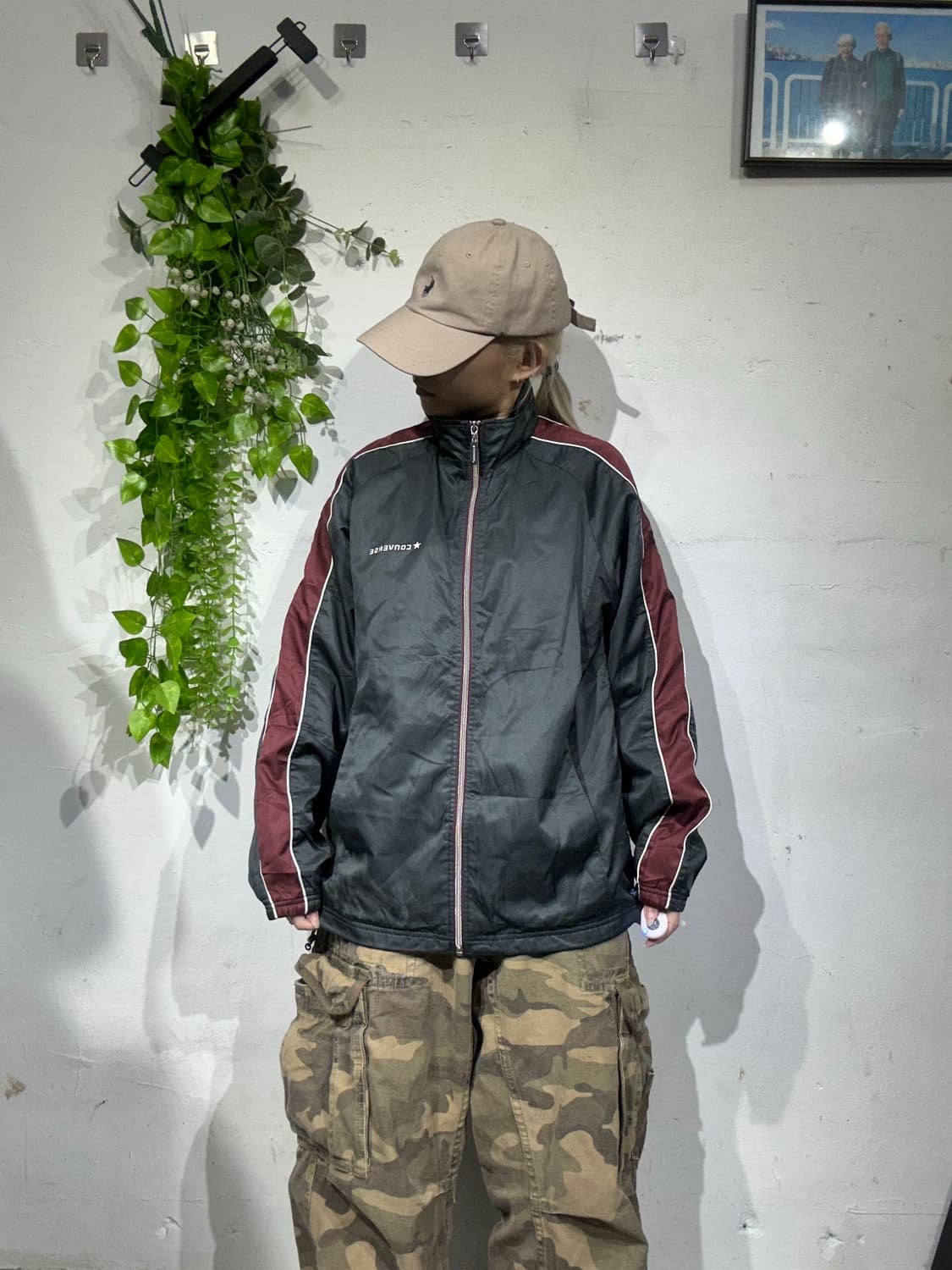 컨버스 그레이 버건디 사이드 라인 트랙탑 져지 M 상품이미지2