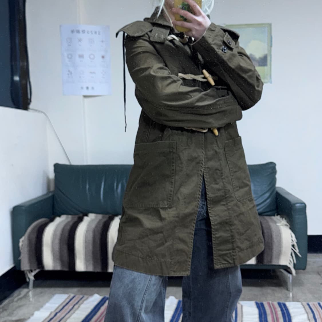 투티/ 0091 프리즘웍스 후드 더플 트랜치 코트 떡볶이 카키 상품이미지3