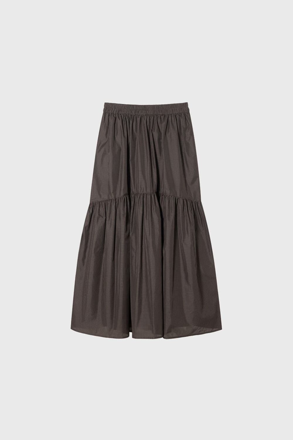 모노하 Gingham check shirring skirt (brown) 상품이미지1