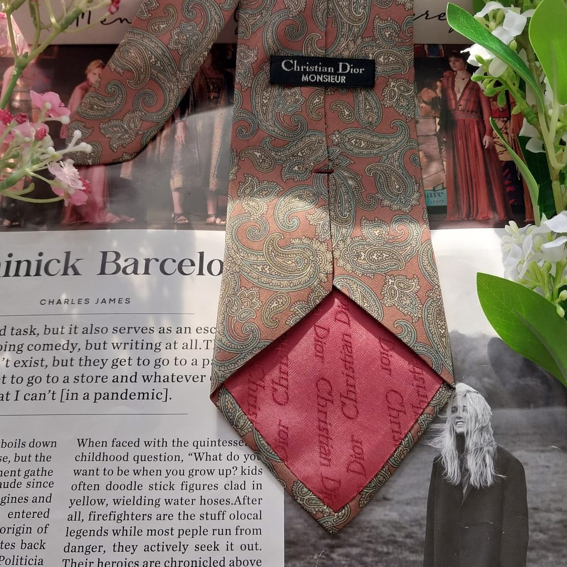 디올 실크 브라운 페이즐리 패턴 넥타이 9.1cm A+등급 K1746
 상품이미지7