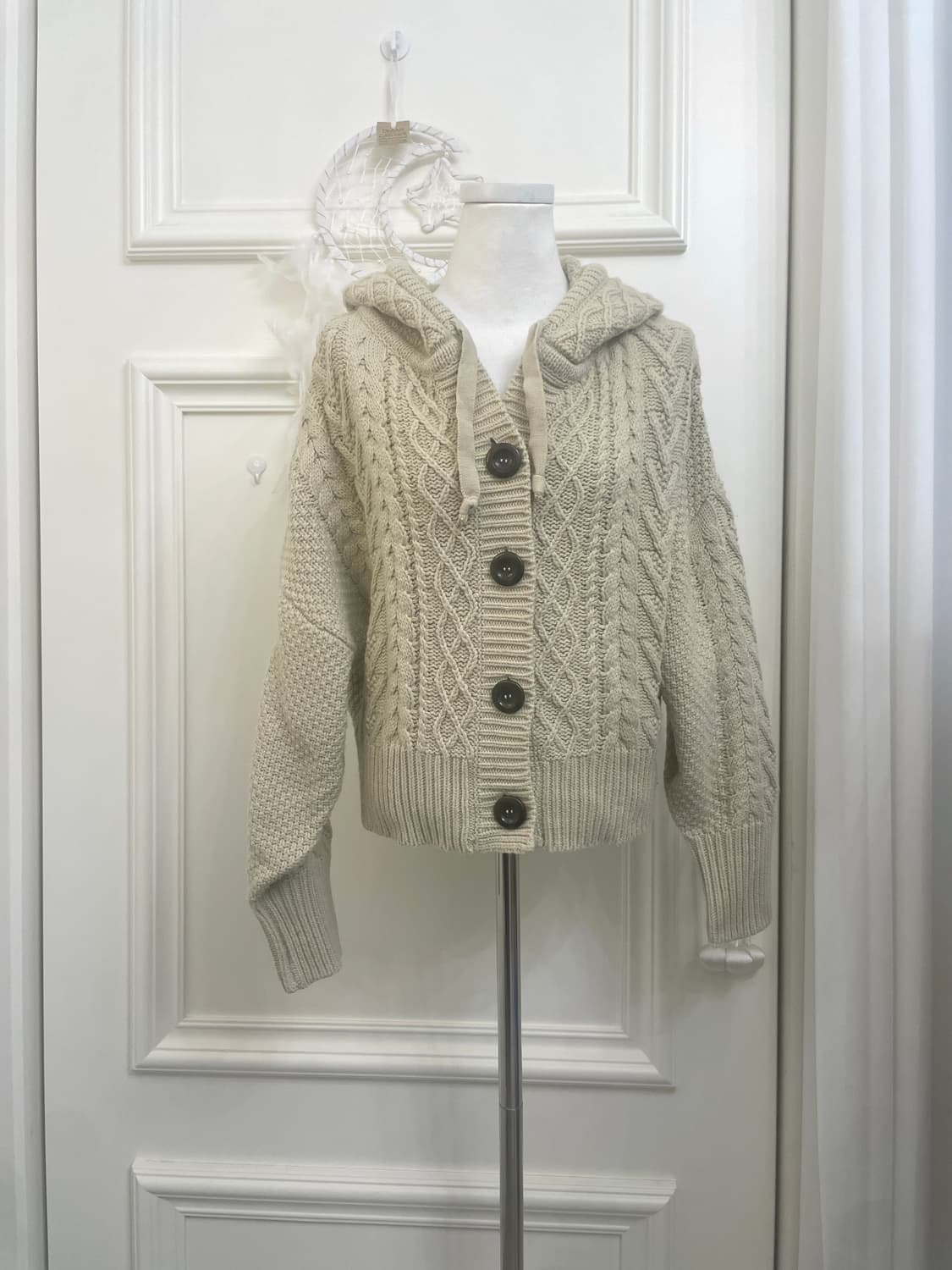 beige twist winter hoodie cardigan 상품이미지1