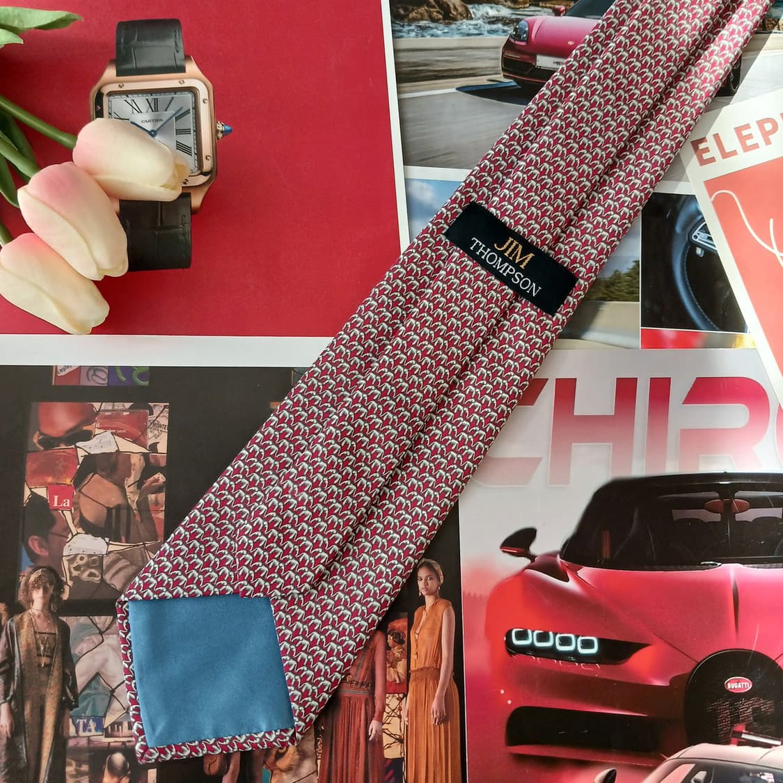 짐톰슨 실크 레드 코끼리 패턴 넥타이 8.7cm A+등급 A19047
 상품이미지4