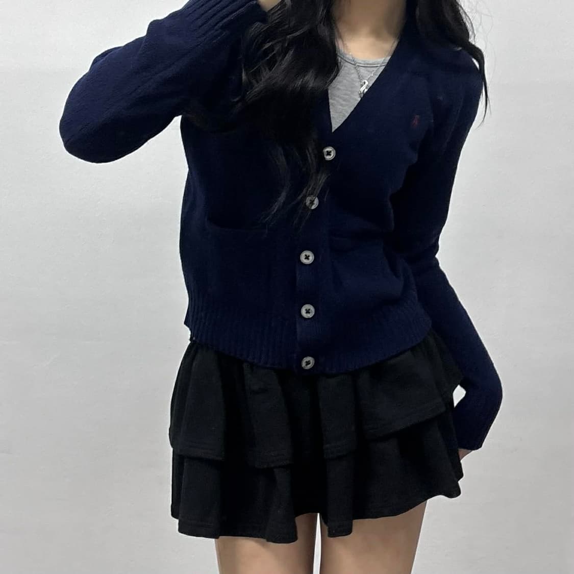 폴로 랄프로렌 네이비 100%울 투포켓 걸즈 니트 가디건(75) 상품이미지1